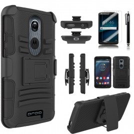 Motorola Droid Turbo 2 Case, Dual Layers [Combo Holster] Case And Built-In Kickstand Bundled with [Premium Screen Protector] Hybird Shockproof And Circlemalls Stylus Pen (Black)
